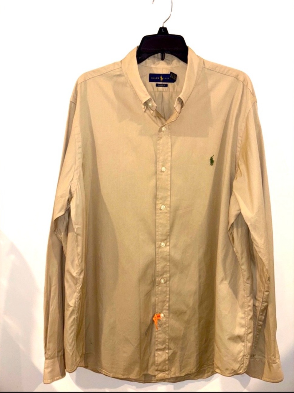 Ralph Lauren Classic Fit Button Down Long Sleeve Tan Men’s XL Green Pony